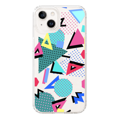 Retro Memphis Clear Phone Case shown on iPhone 13