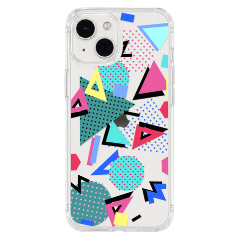 Retro Memphis Clear Phone Case shown on iPhone 13 Mini