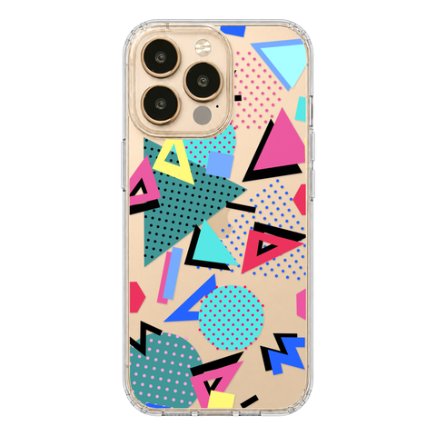 Retro Memphis Clear Phone Case shown on iPhone 13 Pro