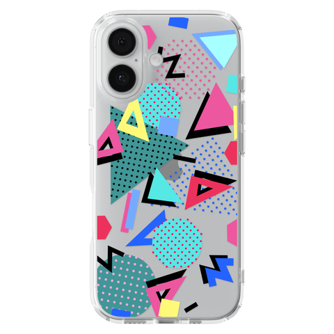 Retro Memphis Clear Phone Case shown on iPhone 17