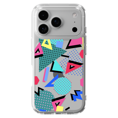 Retro Memphis Clear Phone Case shown on iPhone 17 Pro