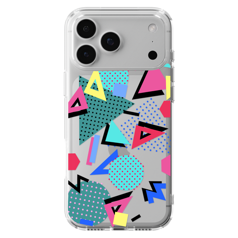 Retro Memphis Clear Phone Case shown on iPhone 17 Pro Max