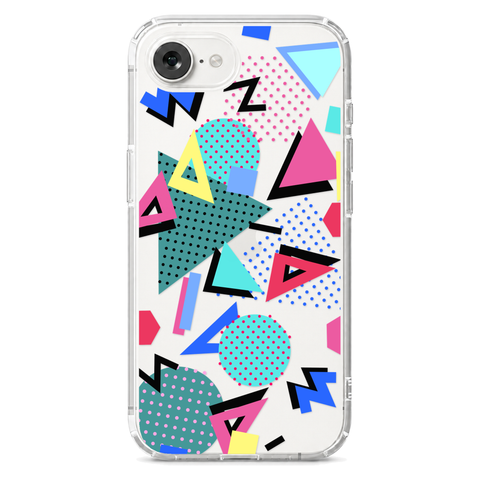 Retro Memphis Clear Phone Case shown on iPhone 17e