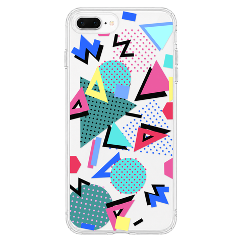 Retro Memphis Clear Phone Case shown on iPhone 7 Plus/8 Plus