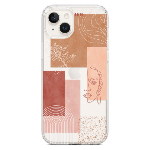 Rose Abstract Collage Clear Phone Case shown on iPhone 14 Plus
