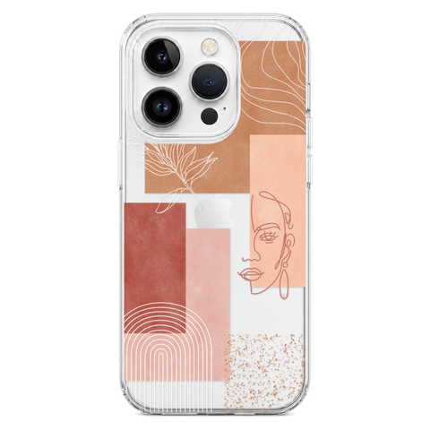 Rose Abstract Collage Clear Phone Case shown on iPhone 14 Pro
