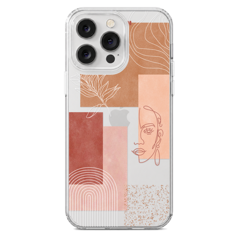 Rose Abstract Collage Clear Phone Case shown on iPhone 14 Pro Max