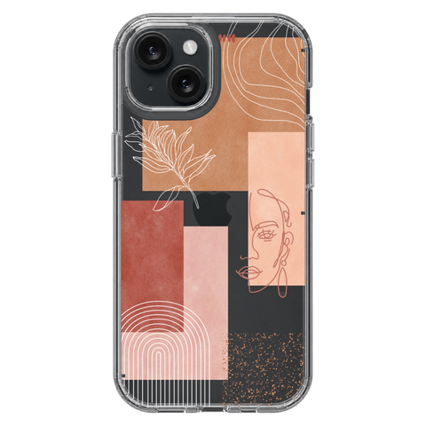 Rose Abstract Collage Clear Phone Case shown on iPhone 15