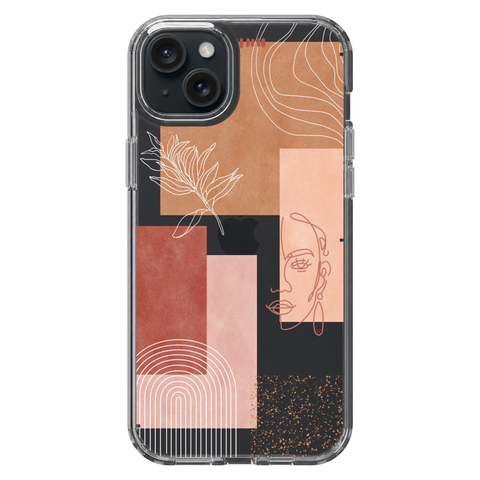 Rose Abstract Collage Clear Phone Case shown on iPhone 15 Plus