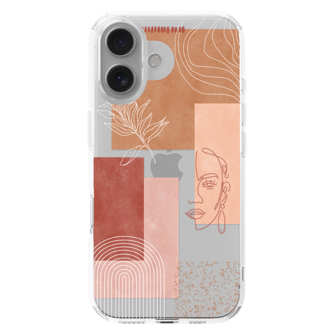 Rose Abstract Collage Clear Phone Case shown on iPhone 16