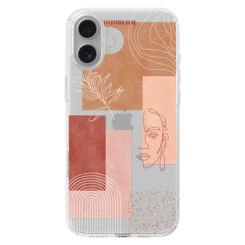 Rose Abstract Collage Clear Phone Case shown on iPhone 16 Plus