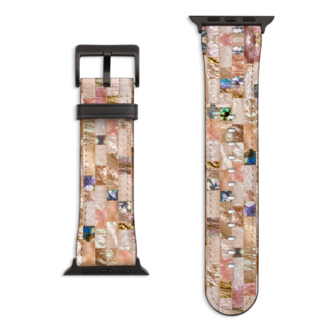 Rose Gold Abalone Shell Print Apple Watch Band with Matte Black hardware