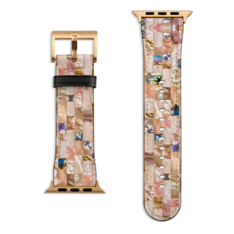Rose Gold Abalone Shell Print Apple Watch Band with Matte Gold hardware