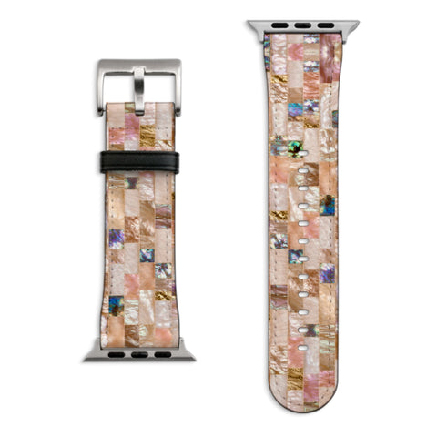 Rose Gold Abalone Shell Print Apple Watch Band with Matte Silver hardware