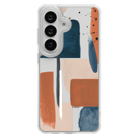 Rust Rose Navy Abstract Clear Phone Case shown on Galaxy S26 Plus