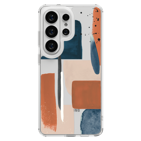 Rust Rose Navy Abstract Clear Phone Case shown on Galaxy S26 Ultra