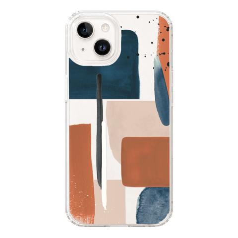 Rust Rose Navy Abstract Clear Phone Case shown on iPhone 13