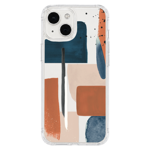 Rust Rose Navy Abstract Clear Phone Case shown on iPhone 13 Mini