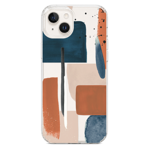 Rust Rose Navy Abstract Clear Phone Case shown on iPhone 14 Plus