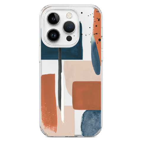 Rust Rose Navy Abstract Clear Phone Case shown on iPhone 14 Pro