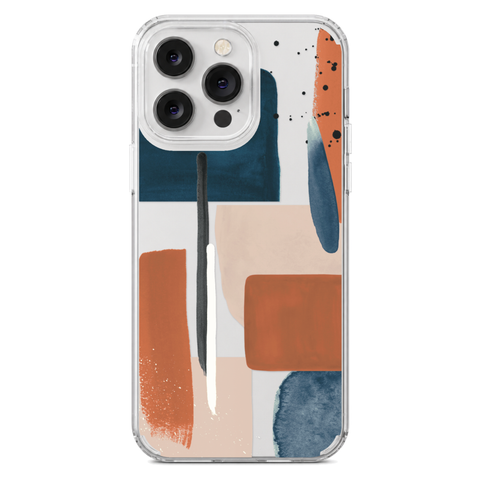 Rust Rose Navy Abstract Clear Phone Case shown on iPhone 14 Pro Max