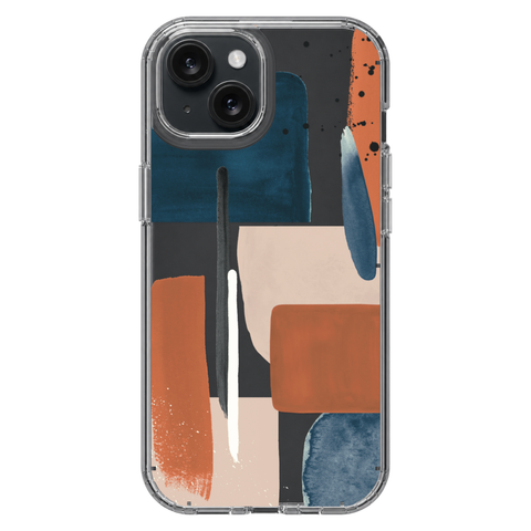Rust Rose Navy Abstract Clear Phone Case shown on iPhone 15