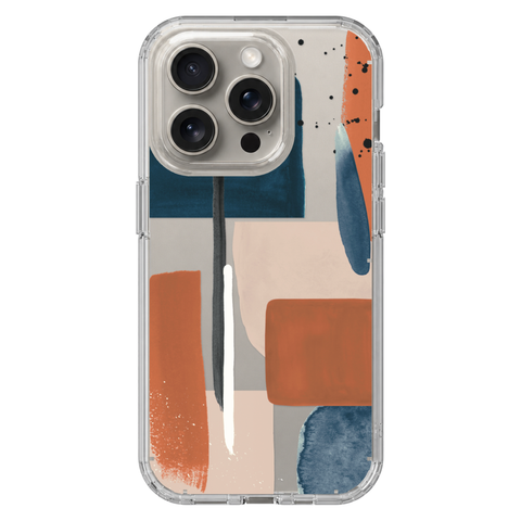 Rust Rose Navy Abstract Clear Phone Case shown on iPhone 15 Pro