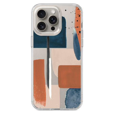 Rust Rose Navy Abstract Clear Phone Case shown on iPhone 15 Pro Max