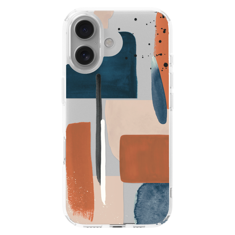 Rust Rose Navy Abstract Clear Phone Case shown on iPhone 16