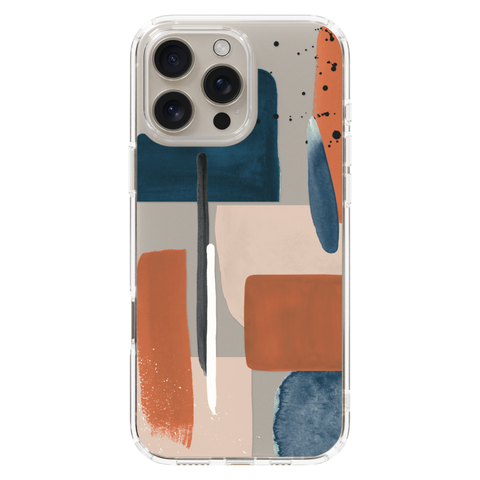 Rust Rose Navy Abstract Clear Phone Case shown on iPhone 16 Pro