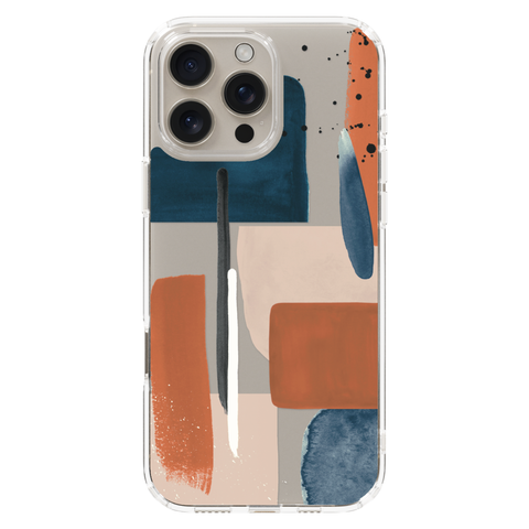 Rust Rose Navy Abstract Clear Phone Case shown on iPhone 16 Pro Max
