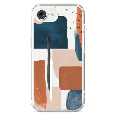 Rust Rose Navy Abstract Clear Phone Case shown on iPhone 16e