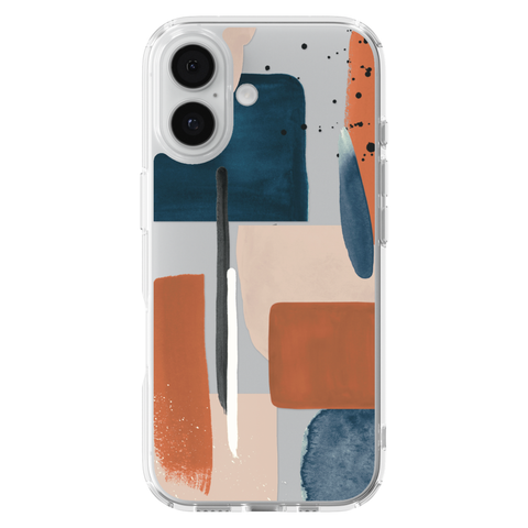 Rust Rose Navy Abstract Clear Phone Case shown on iPhone 17