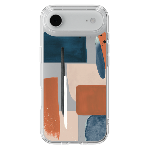 Rust Rose Navy Abstract Clear Phone Case shown on iPhone 17 Air