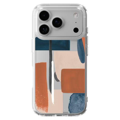 Rust Rose Navy Abstract Clear Phone Case shown on iPhone 17 Pro