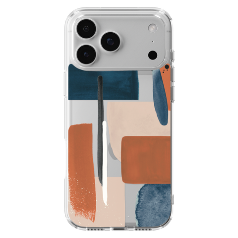 Rust Rose Navy Abstract Clear Phone Case shown on iPhone 17 Pro Max