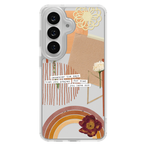 Rustic Abstract Collage Scraps Phone Case For iPhone 17 16 15 14 13 7 8 SE Galaxy S26 S25 shown on Galaxy S25