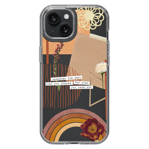 Rustic Abstract Collage Scraps Phone Case For iPhone 17 16 15 14 13 7 8 SE Galaxy S26 S25 shown on iPhone 15