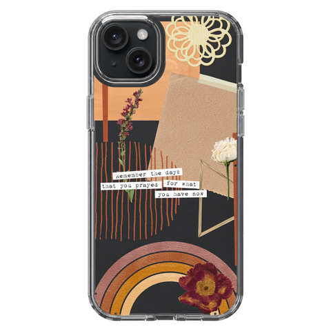 Rustic Abstract Collage Scraps Phone Case For iPhone 17 16 15 14 13 7 8 SE Galaxy S26 S25 shown on iPhone 15 Plus