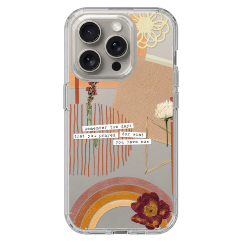 Rustic Abstract Collage Scraps Phone Case For iPhone 17 16 15 14 13 7 8 SE Galaxy S26 S25 shown on iPhone 15 Pro