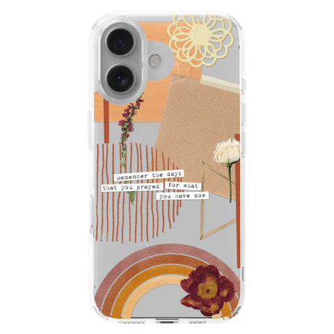 Rustic Abstract Collage Scraps Phone Case For iPhone 17 16 15 14 13 7 8 SE Galaxy S26 S25 shown on iPhone 16