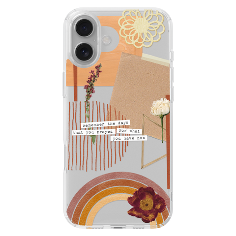Rustic Abstract Collage Scraps Phone Case For iPhone 17 16 15 14 13 7 8 SE Galaxy S26 S25 shown on iPhone 16 Plus