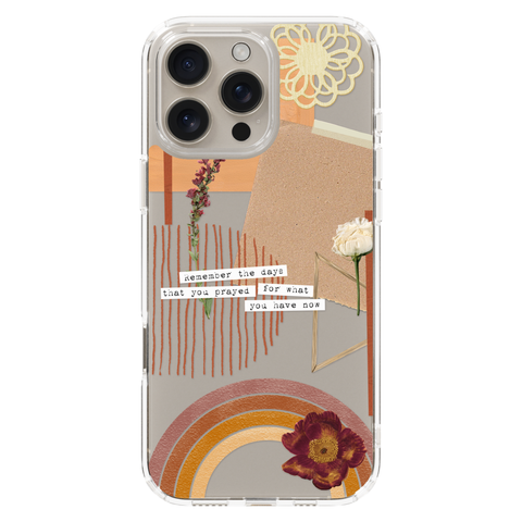 Rustic Abstract Collage Scraps Phone Case For iPhone 17 16 15 14 13 7 8 SE Galaxy S26 S25 shown on iPhone 16 Pro Max