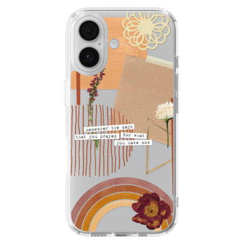 Rustic Abstract Collage Scraps Phone Case For iPhone 17 16 15 14 13 7 8 SE Galaxy S26 S25 shown on iPhone 17