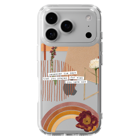 Rustic Abstract Collage Scraps Phone Case For iPhone 17 16 15 14 13 7 8 SE Galaxy S26 S25 shown on iPhone 17 Pro