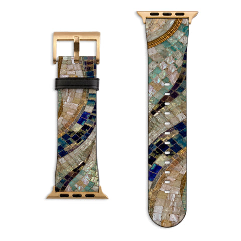 Sea Goddess Mosaic Print Apple Watch Band with Matte Gold hardware