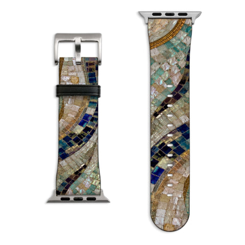 Sea Goddess Mosaic Print Apple Watch Band with Matte Silver hardware