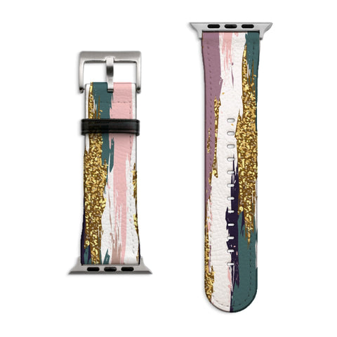 Modern Paint Strokes Apple Watch Band with Matte Silver hardware