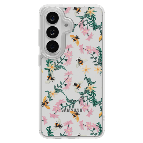Stitched Bees Clear Phone Case shown on Galaxy S25