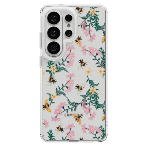 Stitched Bees Clear Phone Case shown on Galaxy S26 Ultra